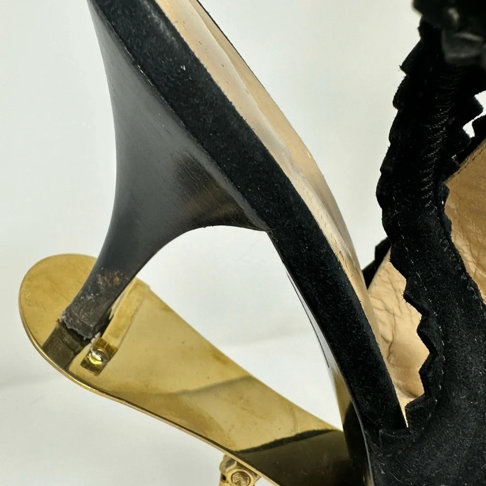 Incredible Vintage Sonia Rykiel Black Suede Kitten Heel Super Pointy Sling Backs